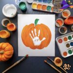 Activité peinture Halloween: empreinte de main sur une citrouille